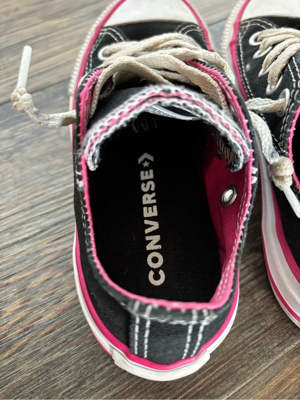 Converse Chuck Taylor Double Tongue Oxford Low Top Sneakers Jrs Sz 11 Black Pink